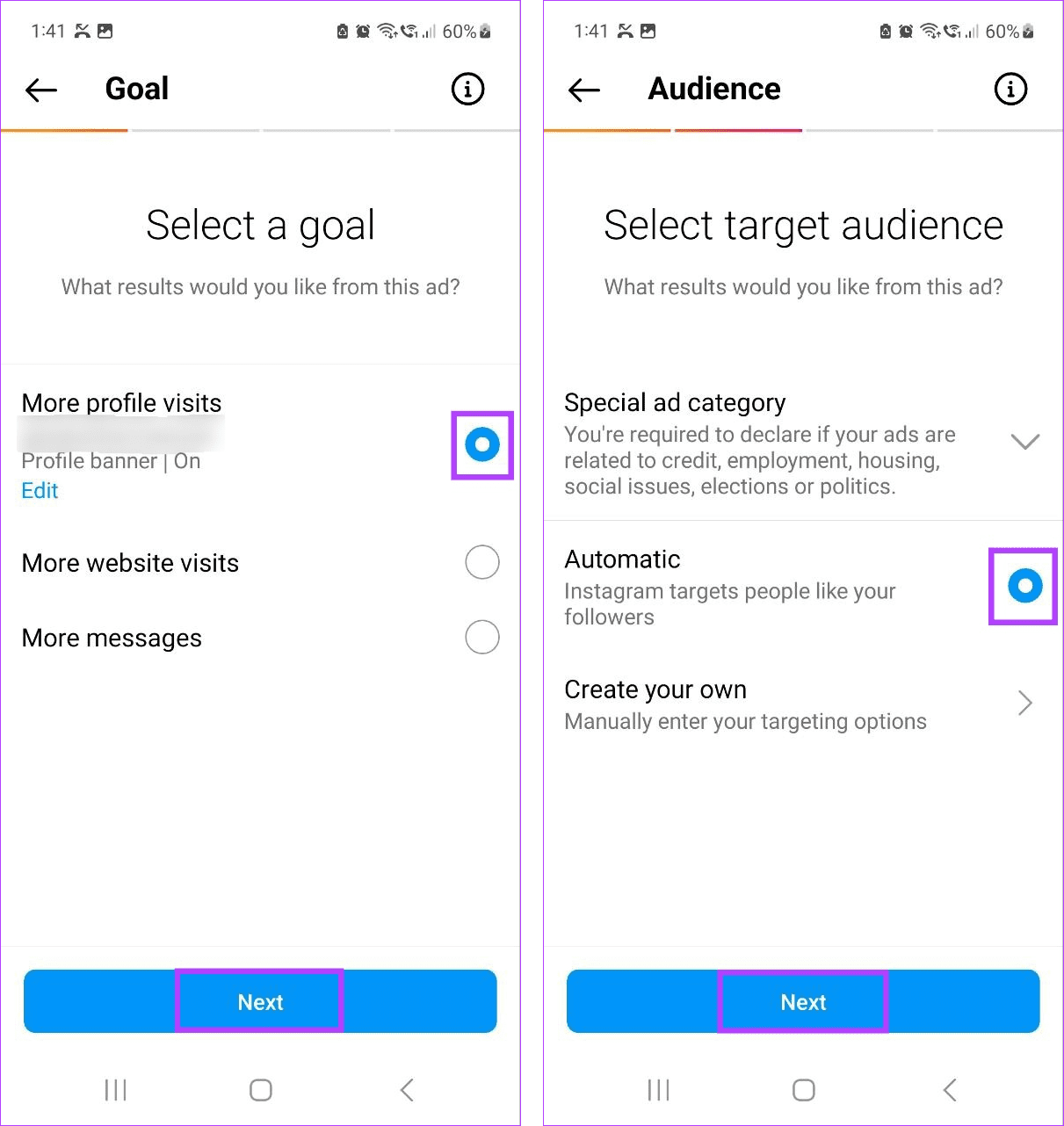 Fill in details for Story Highlight Boost