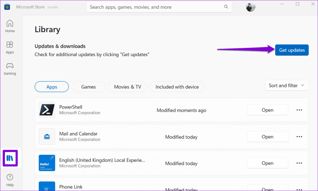 Check for App Updates on Windows 11