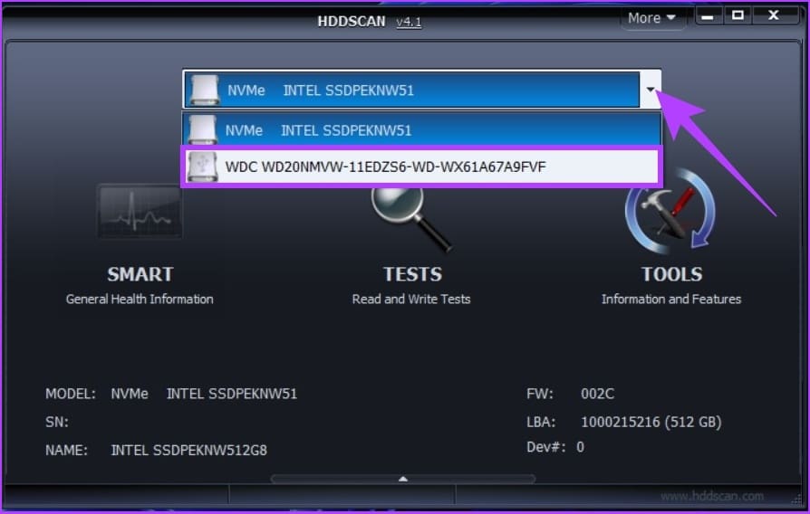 Select the hard drive from the top bar
