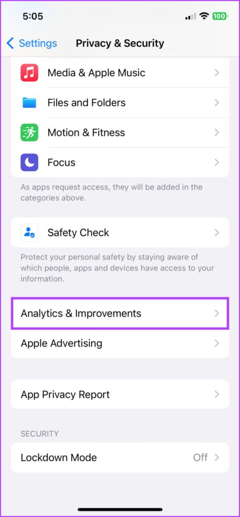 In  Privacy & Security, go to Analytics & Improvements