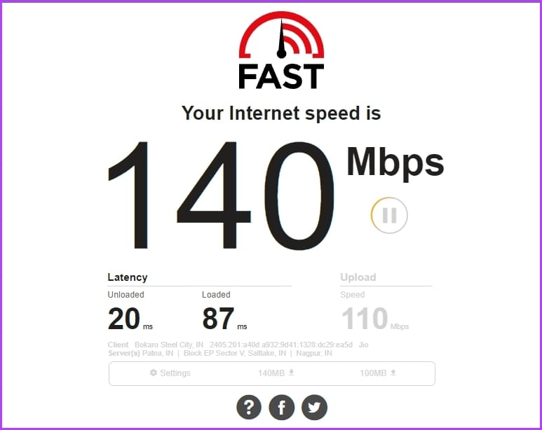 Check internet speed using Fast.com