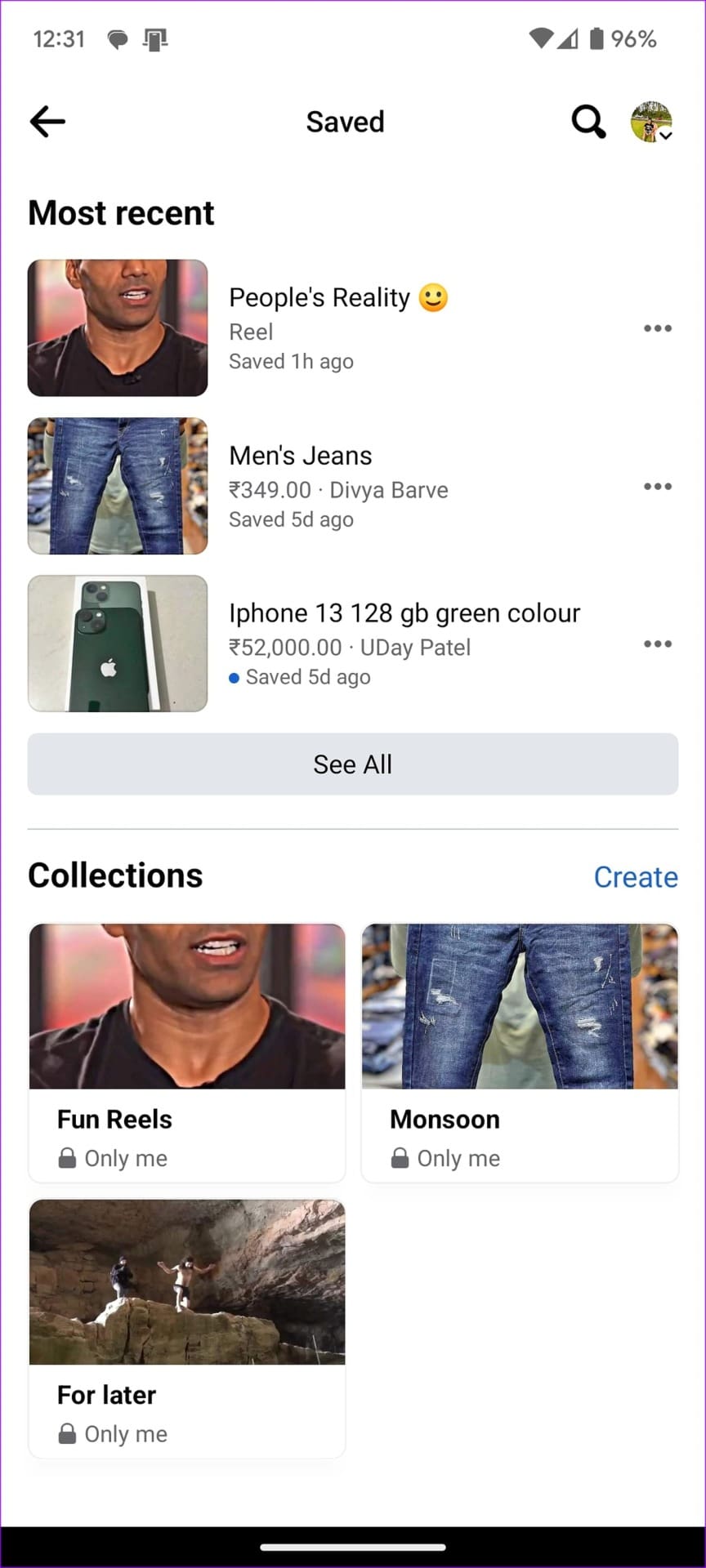 Saved reels on Facebook