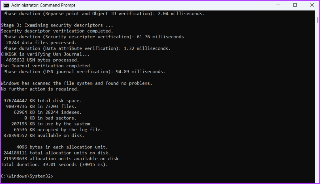 Chkdsk scan complete in CMD