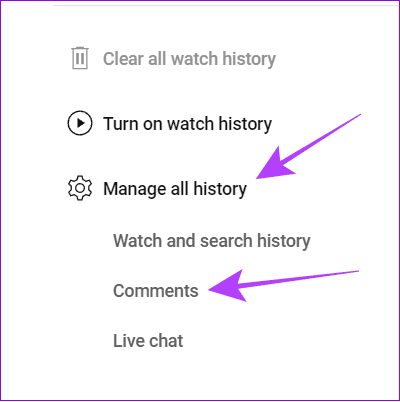 Choose comment history on YouTube
