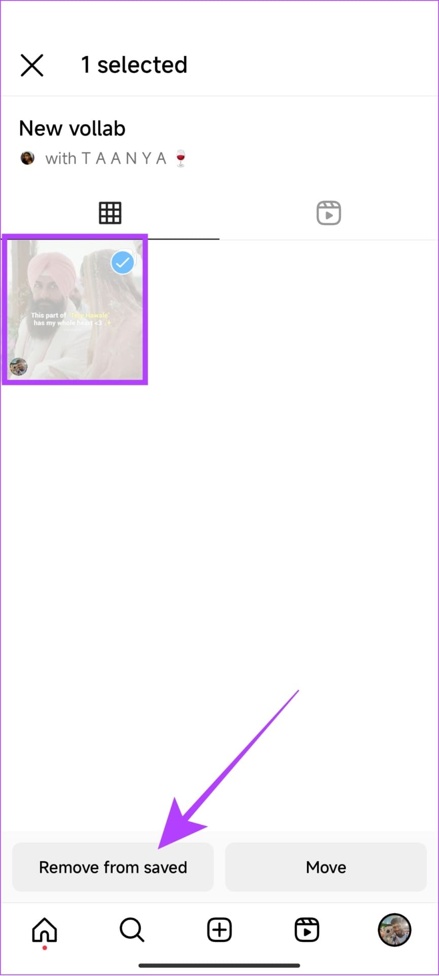Choose the post and tap remove from saved