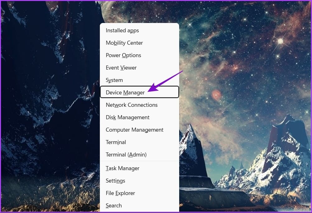Choosing Device Manager from Power User menu