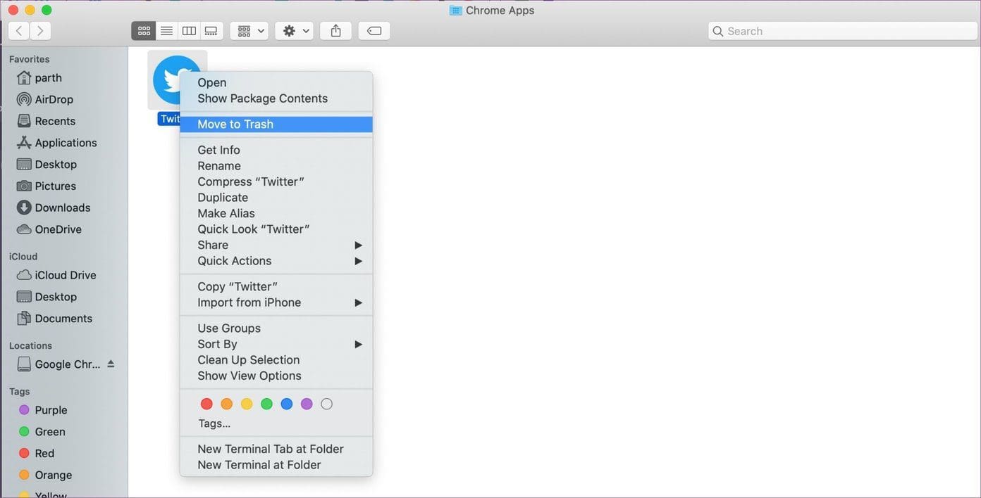 Chrome apps folder