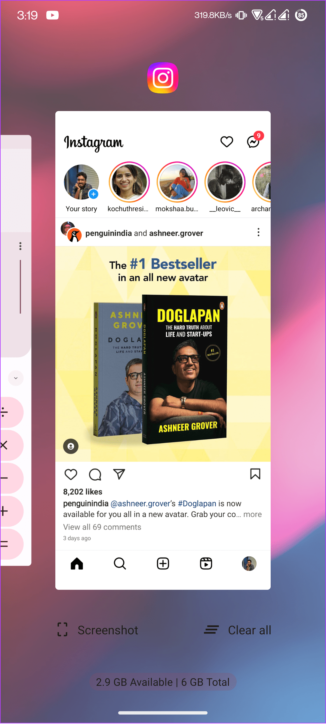 Clear Instagram from recents