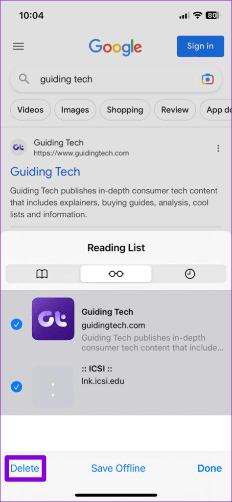 Clear Reading List in Safari