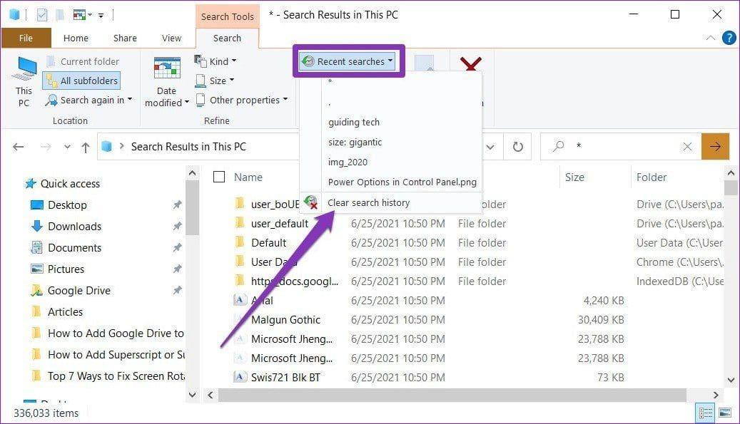 Clear Search History in File Explorer
