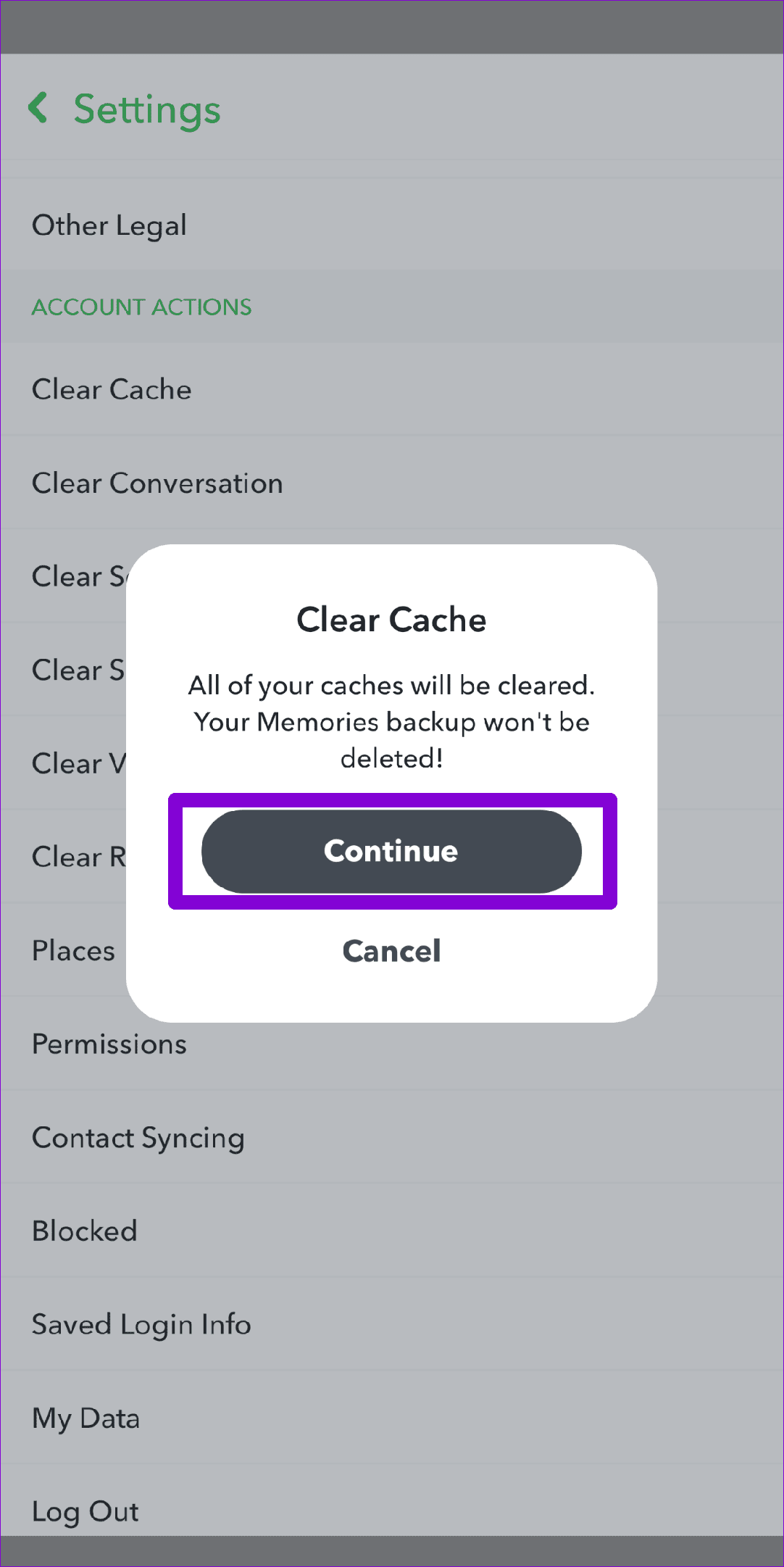 Clear Snapchat Cache