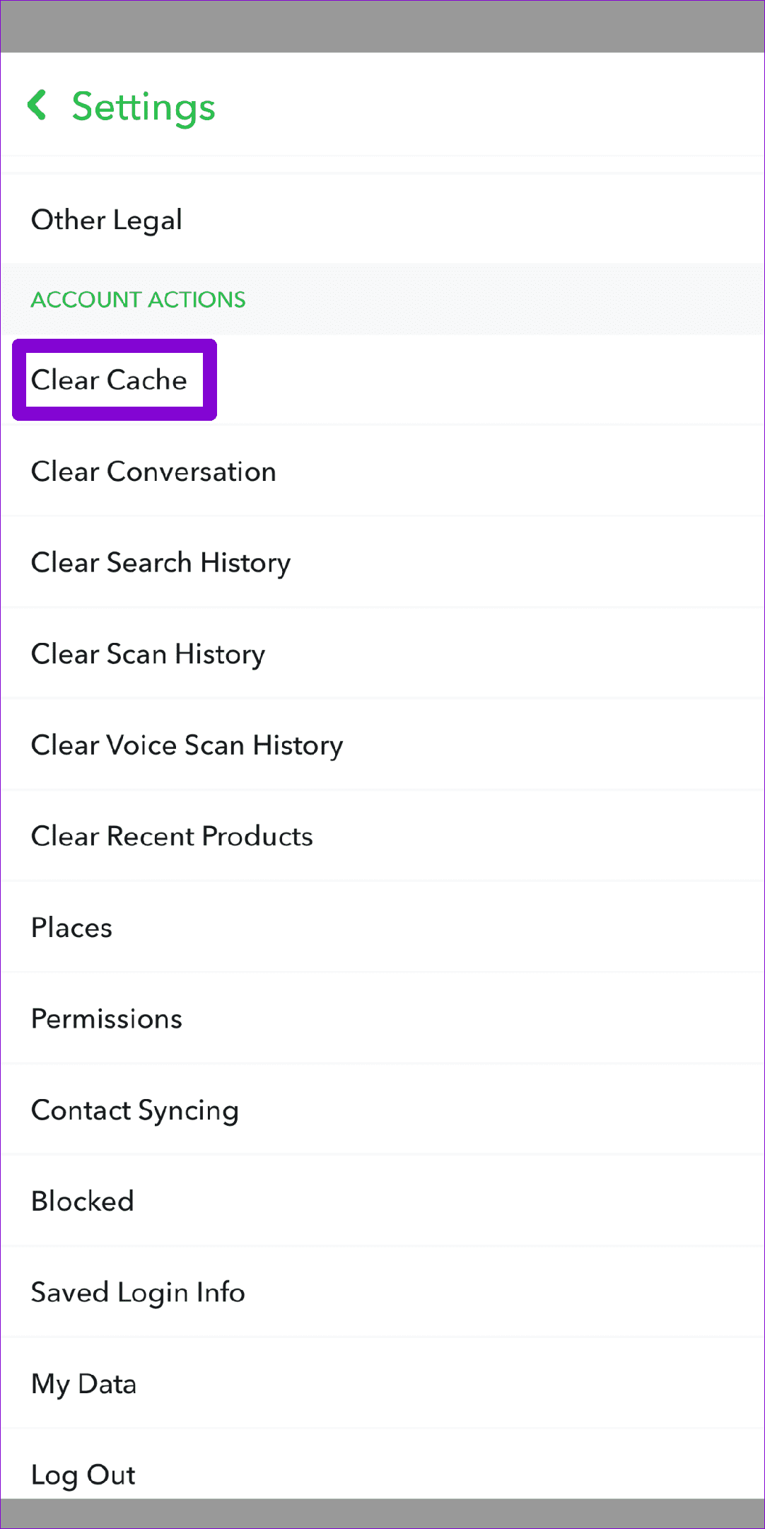 Clear Snapchat Cache Data