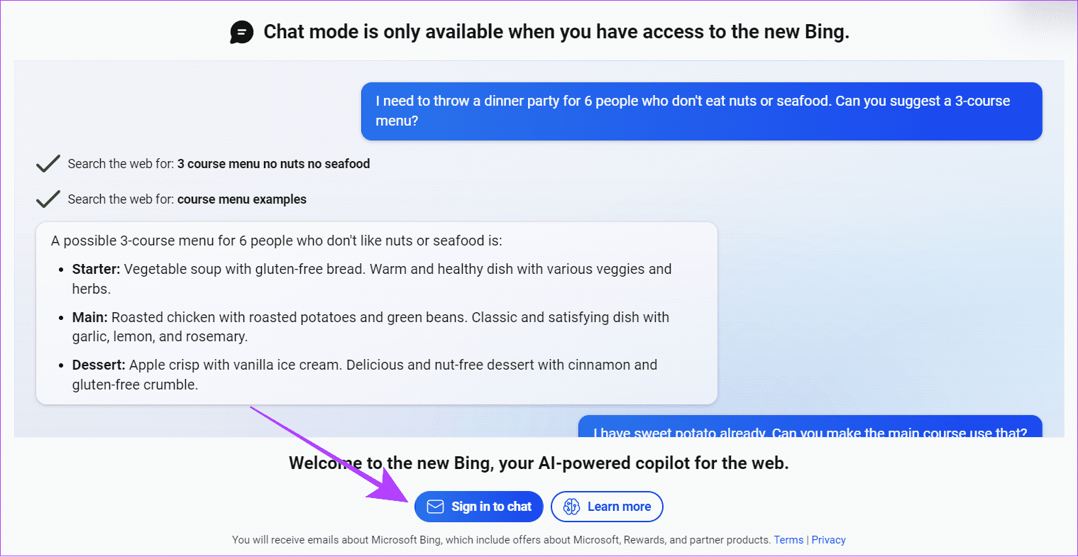 Click Sign in to Chat.