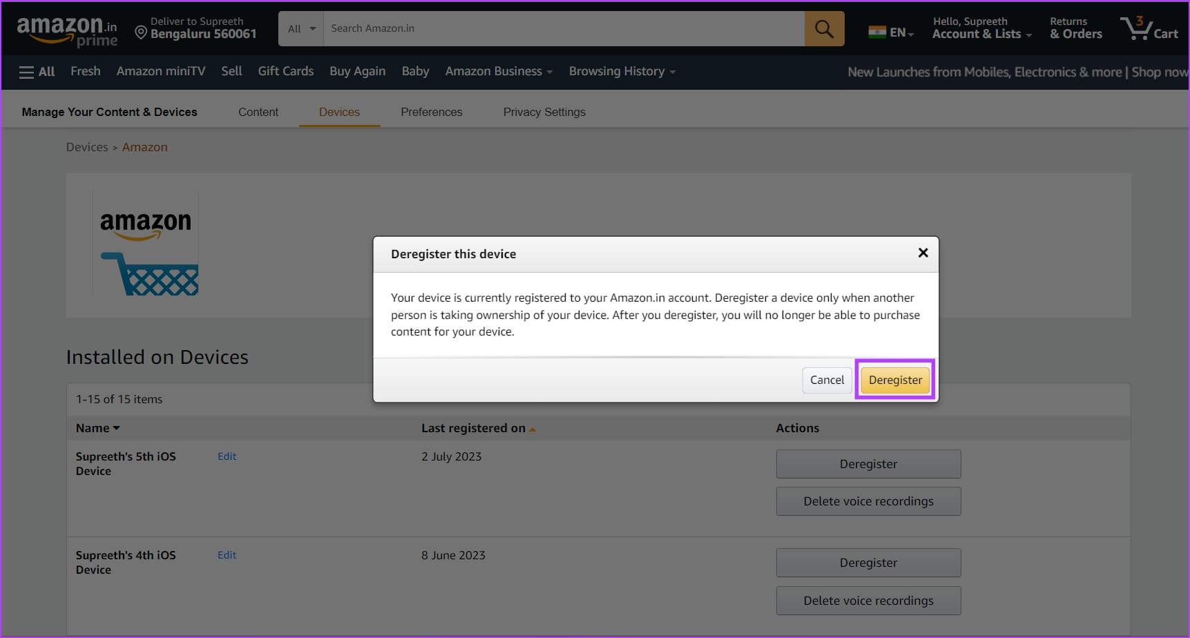 Click on Deregister to Confirm
