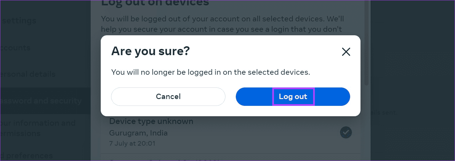 Click on Log Out again