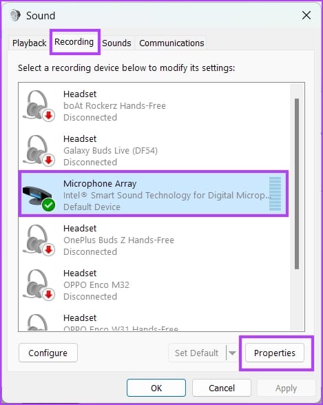 Click on Recording Properties