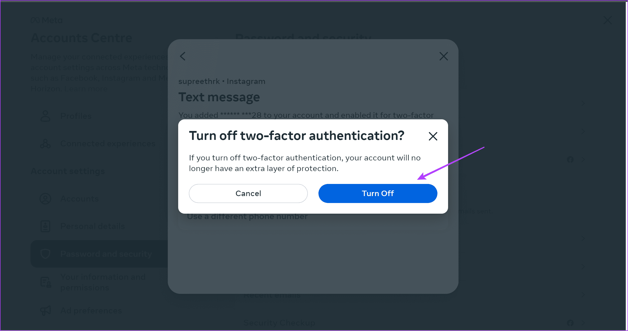 Click on Turn Off 1