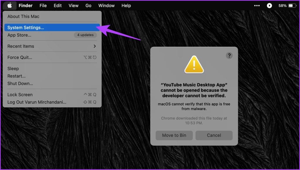 Click on the Apple logo in the top left corner of your desktop and select System Settings