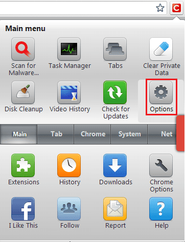 Click Clean Options
