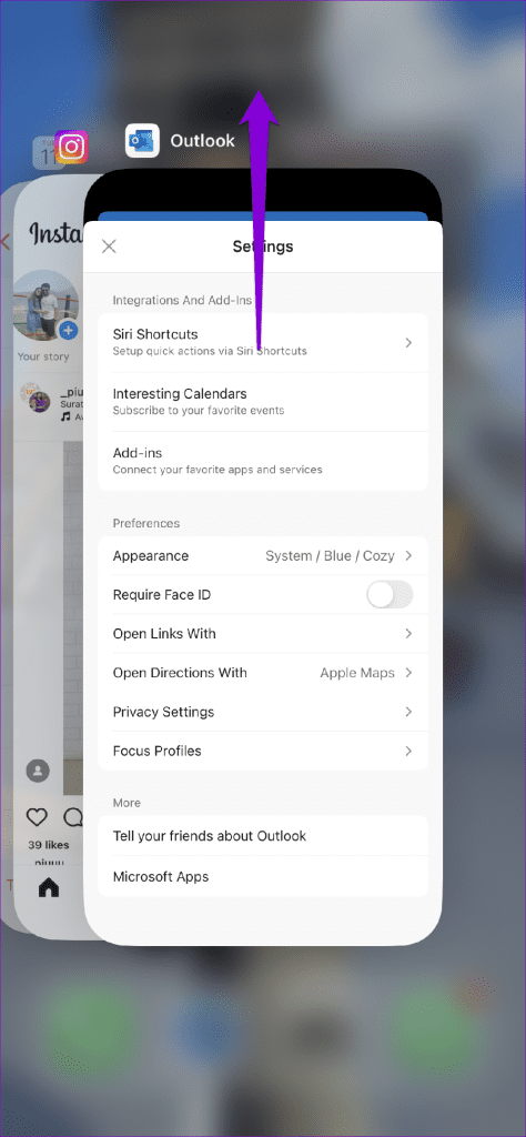 Close Outlook on iPhone