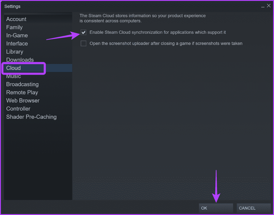 Cloud option in Steam Settings