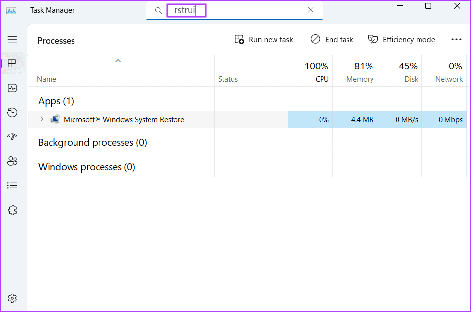 close system restore using Task Manager