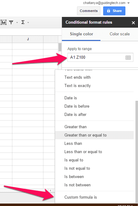 Conditional Formatting Google Sheets