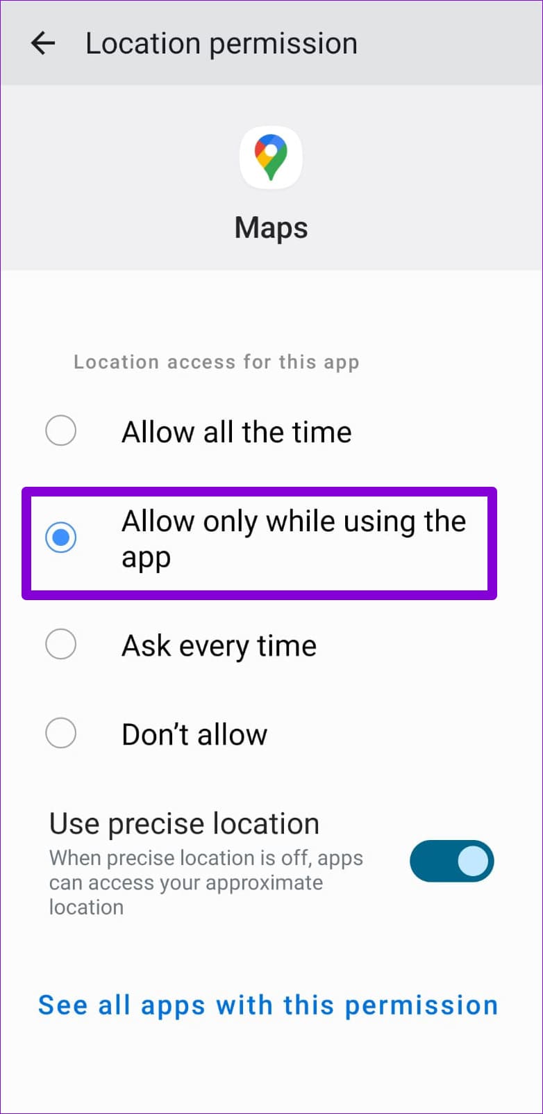 Configure Location Permission for Google Maps for Android