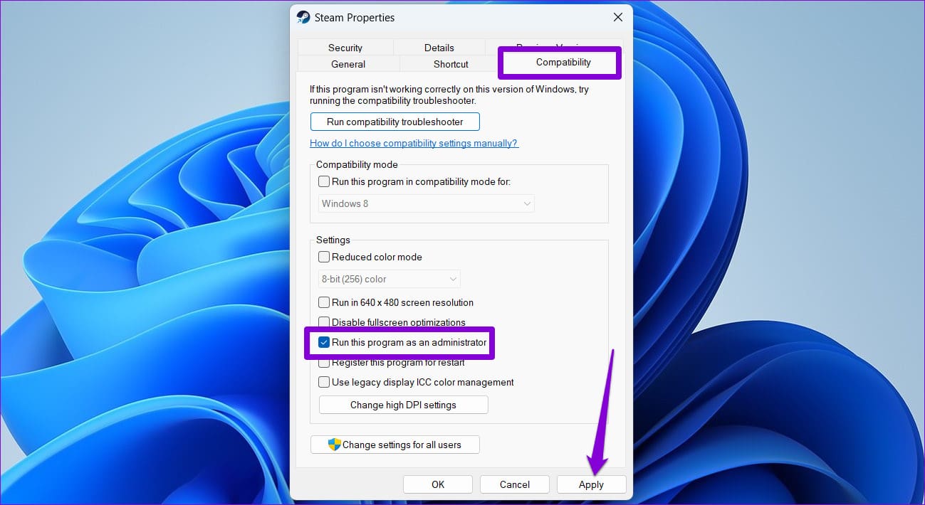 Configure Steam to Run as Admin