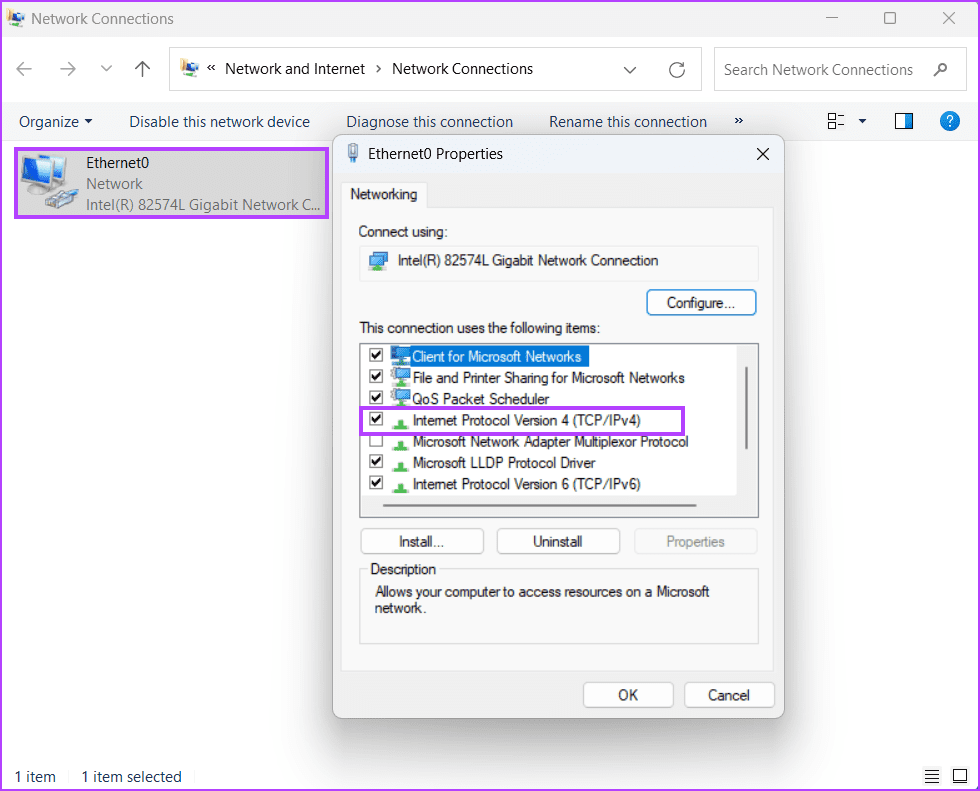 Open network adapter properties