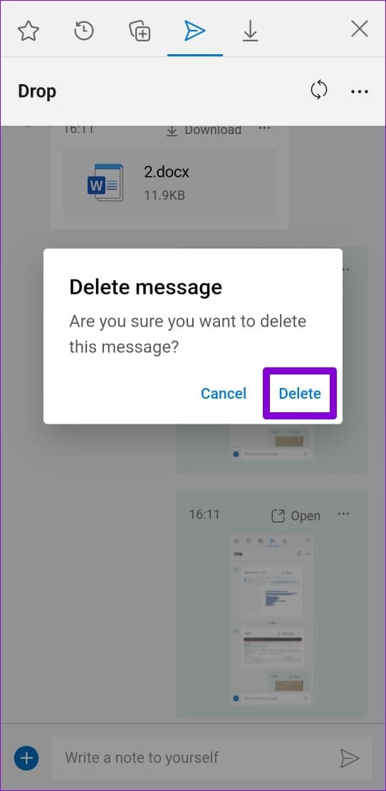 Confirm Delete Edge Drop Files