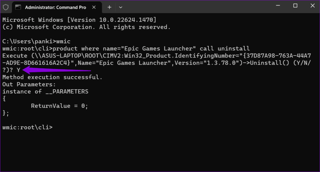 Confirm Delete Epic Game Launcher via Command Prompt