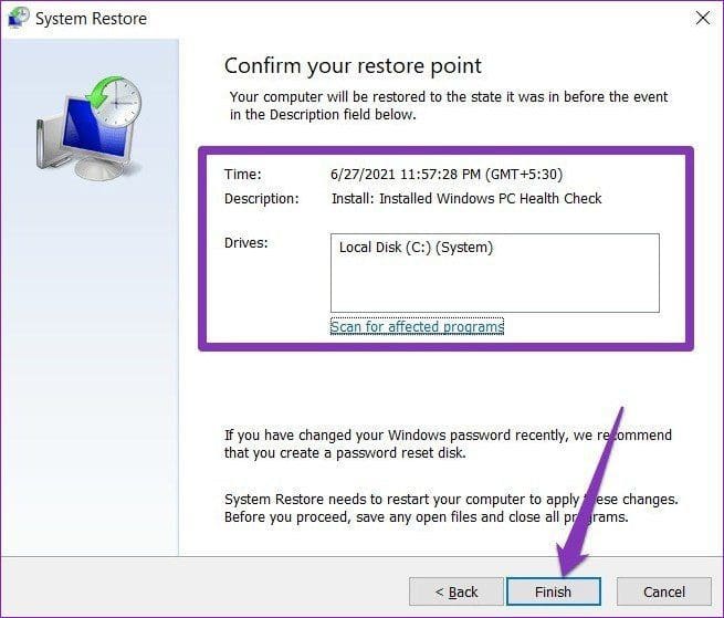 Confirm System Restore Point