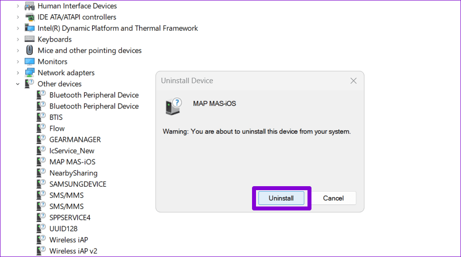 Confirm Uninstall Driver