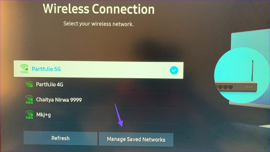 manage saved network on Samsung TV
