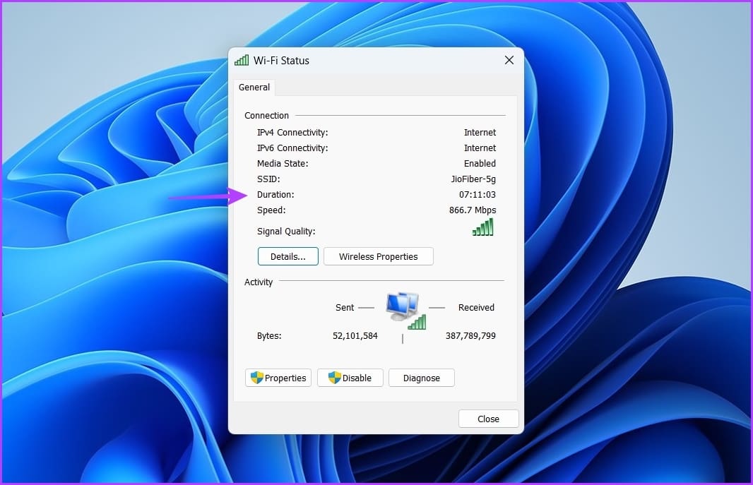 _Connection status window in the Control Panel