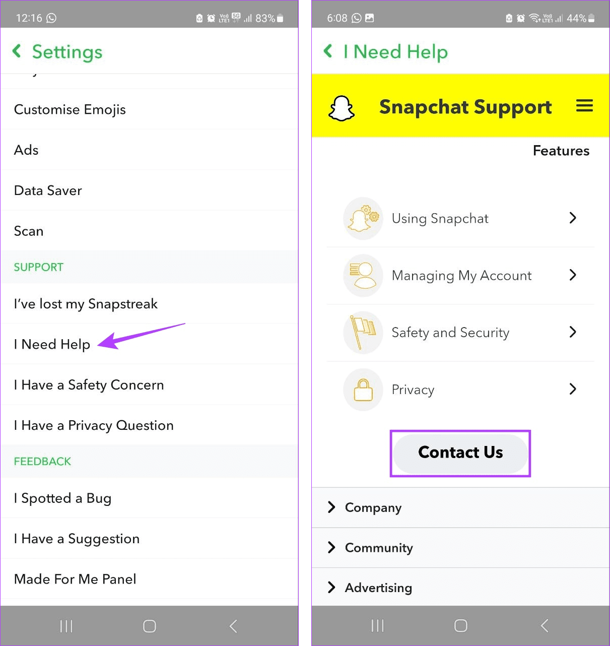 Contact Snapchat Support 1