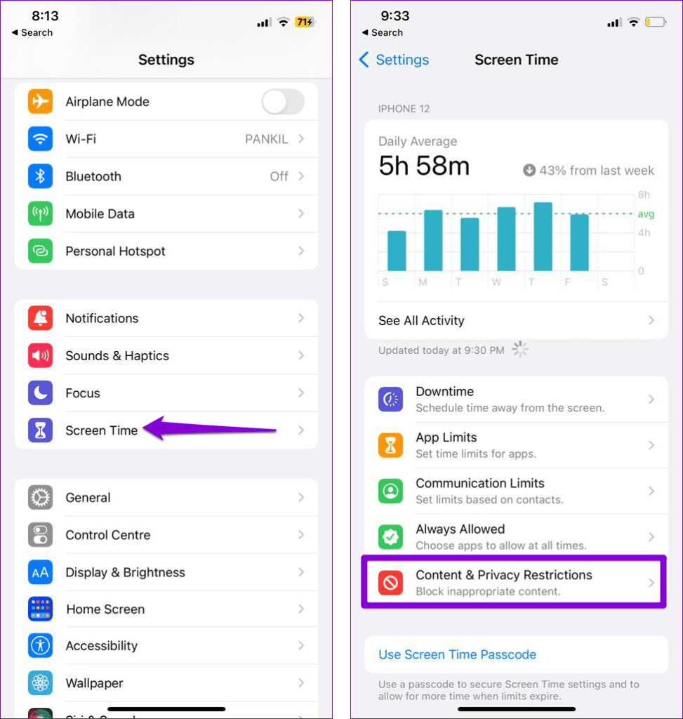 Content and Privacy Restrictions on iPhone