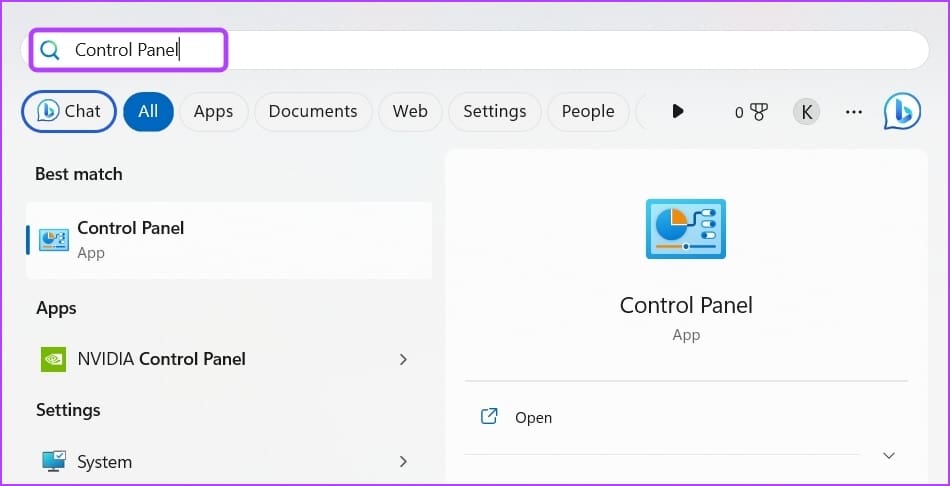 _Control Panel option in Start Menu