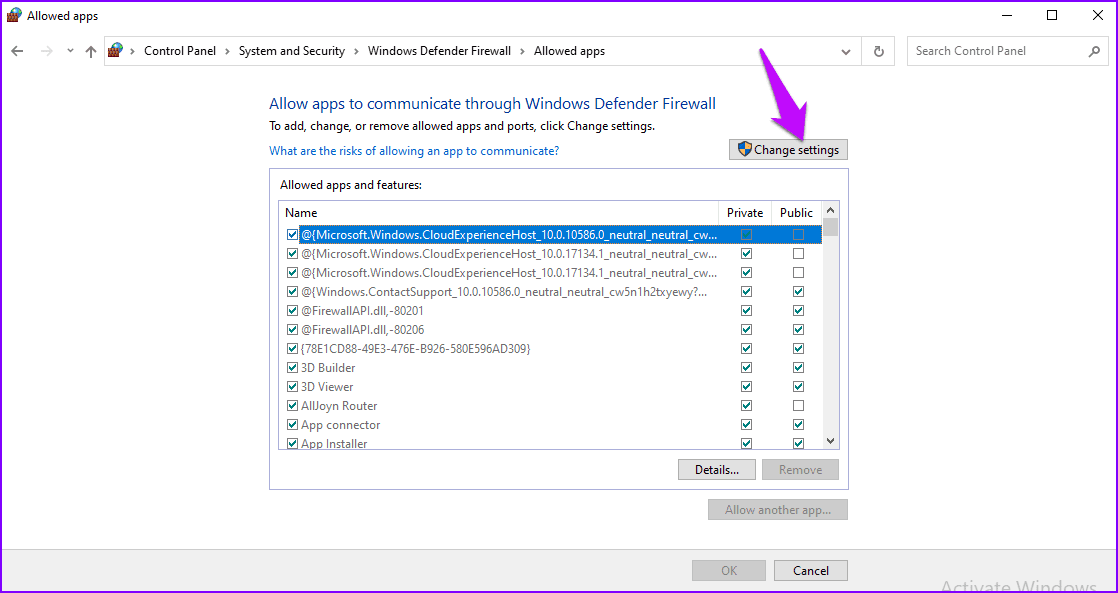 Control panel allowed apps
