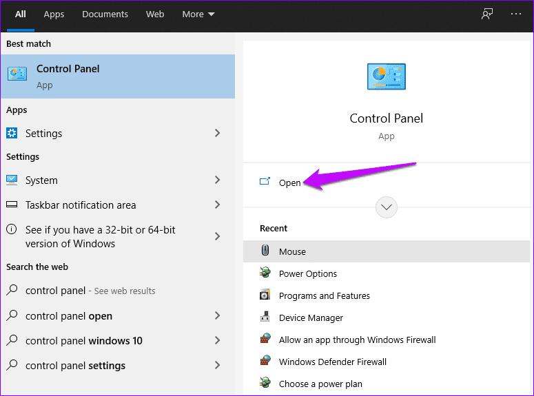 Control panel open window