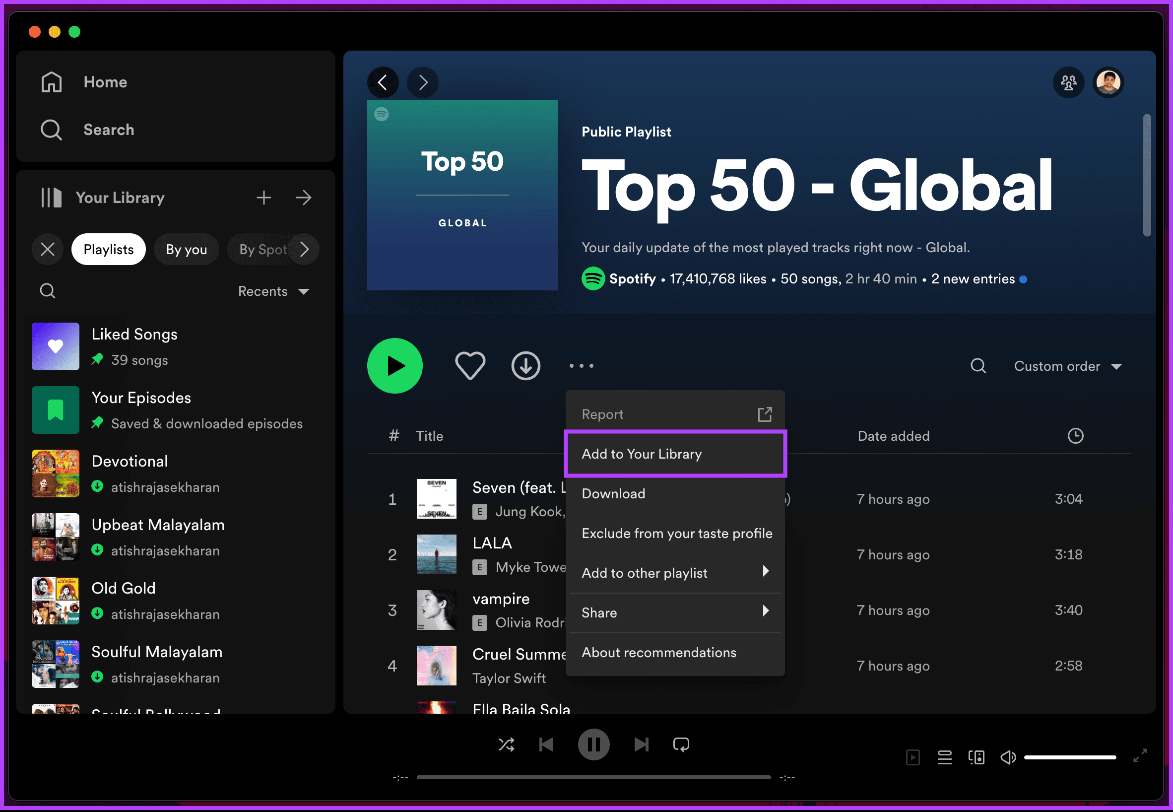 Select the Add to Your Library