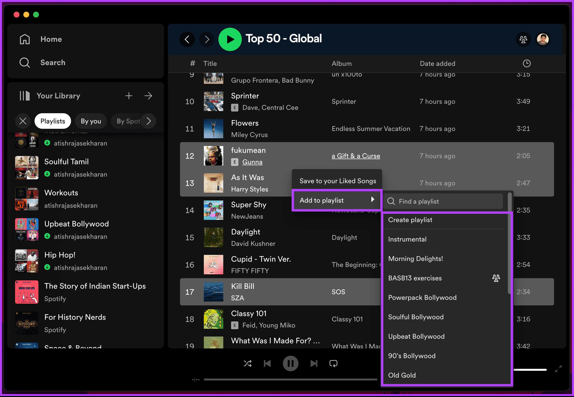 select the playlist from your collection