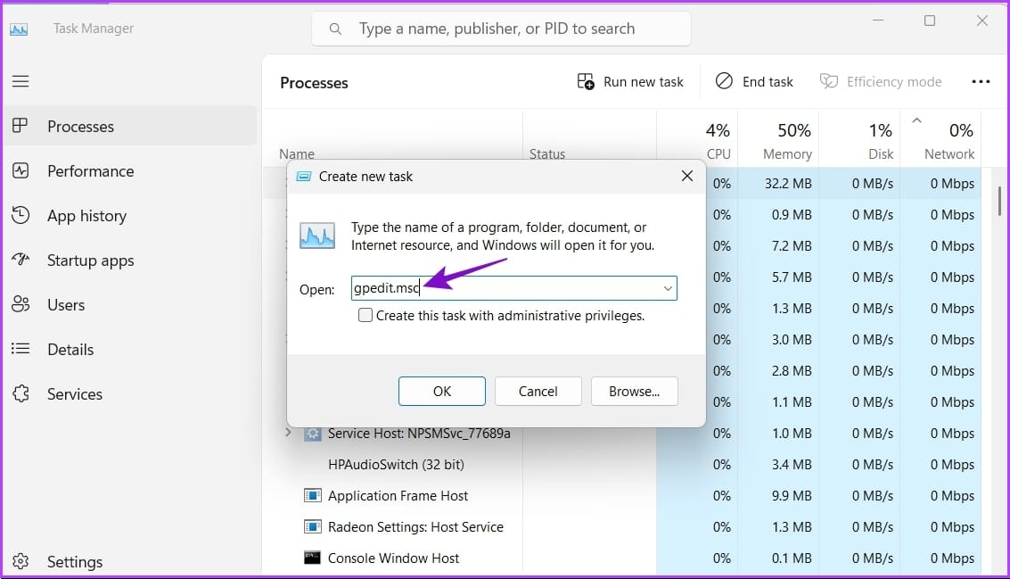 Create new task of Task Manager