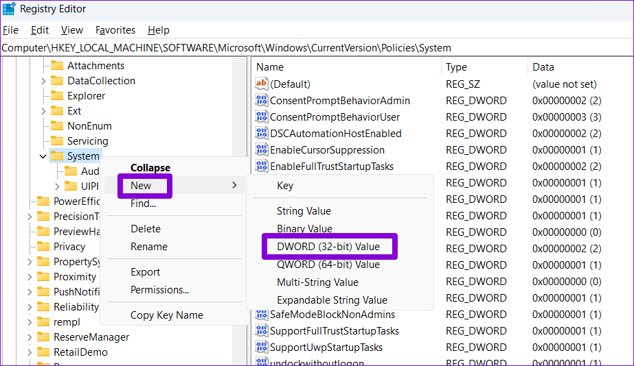 Create DWORD in Registry