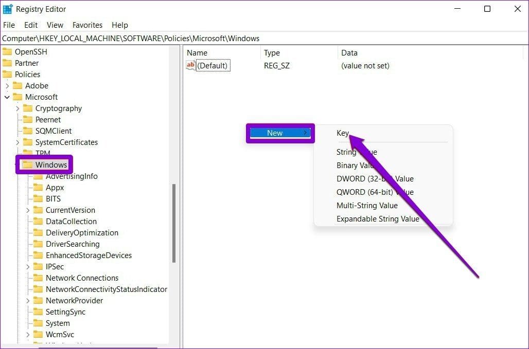 Create Key in Registry Editor
