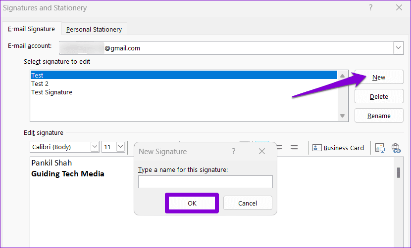 Create New Outlook Signature