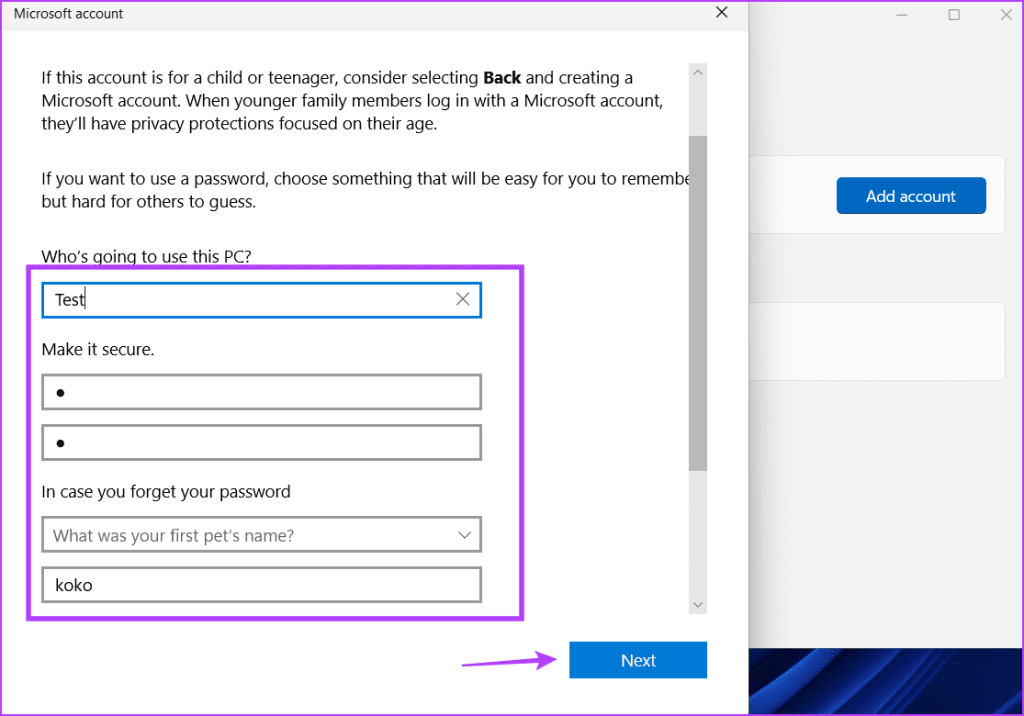 create a new user account