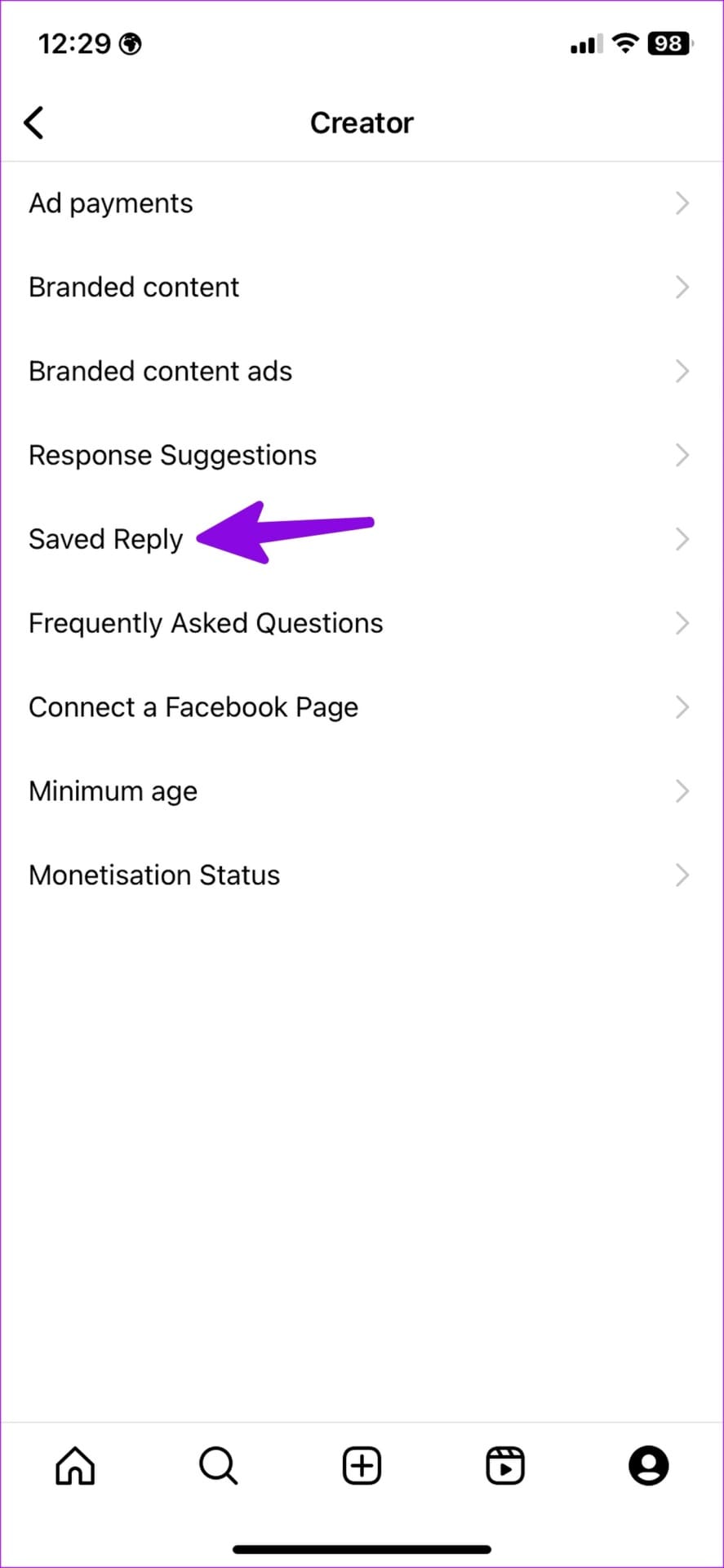 saved reply on Instagram
