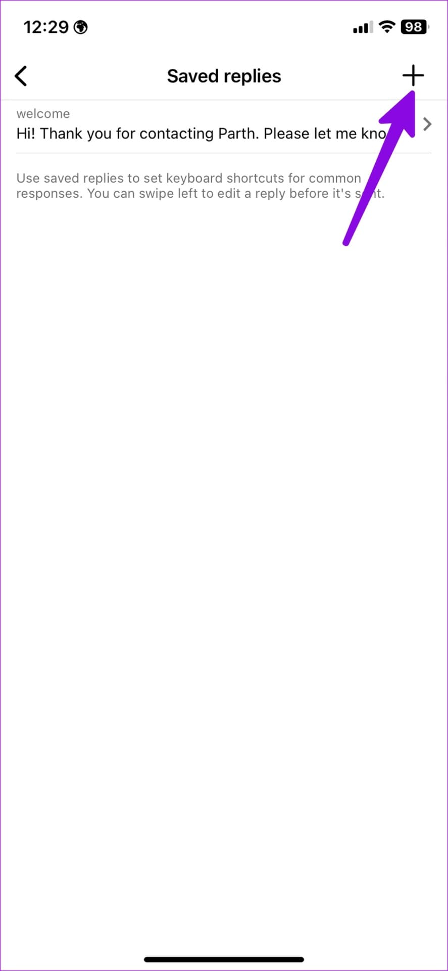create saved reply on Instagram